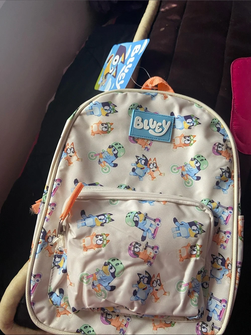 Bluey Kids Cream Backpack with Cartoon Print